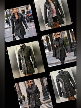 Vintage Women's Genuine Leather Fitted Mid-Leangth Coat Jacket
